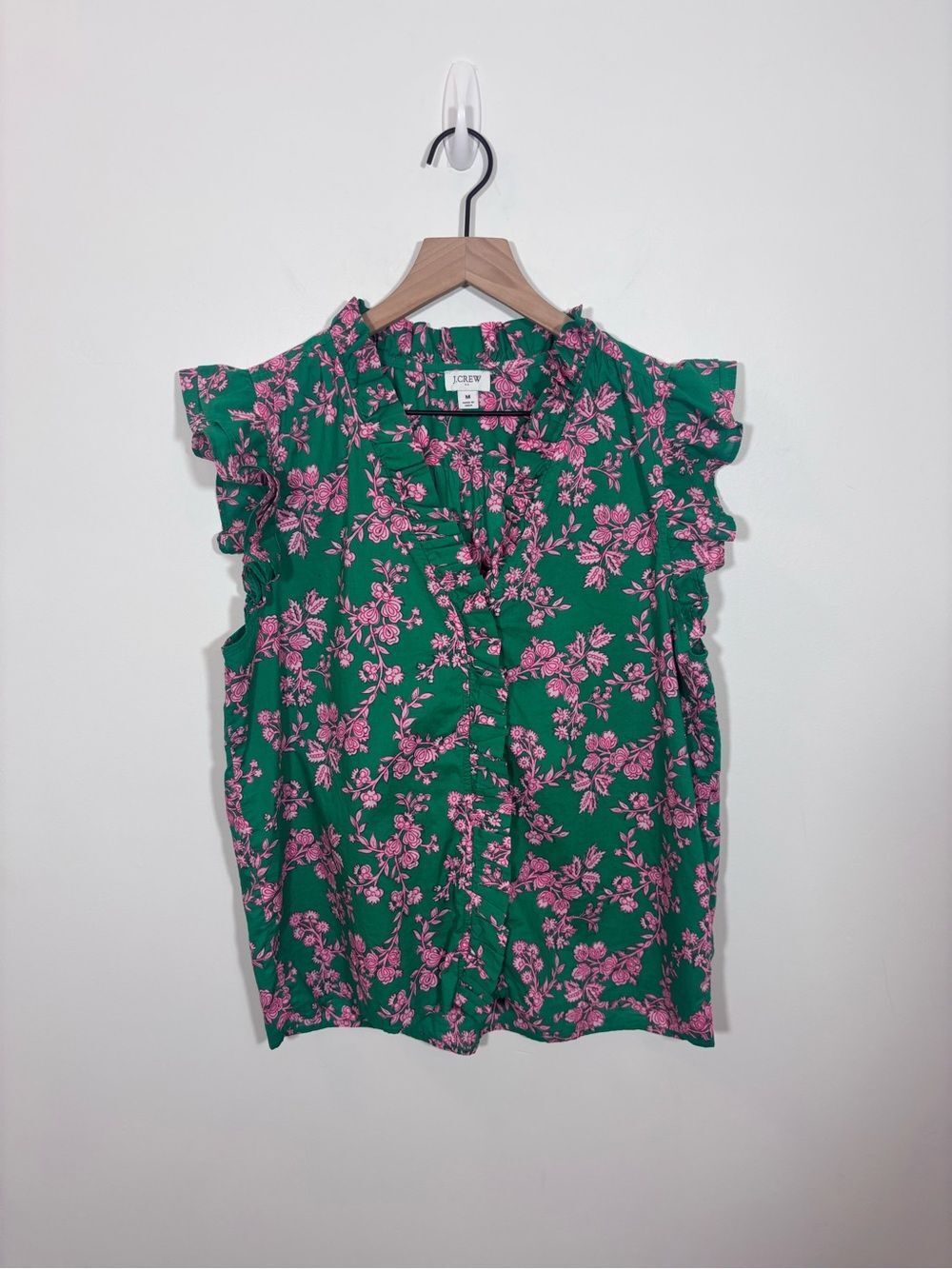J.Crew Sleeveless ruffle top floral button up cotton medium - Picture 2 of 12